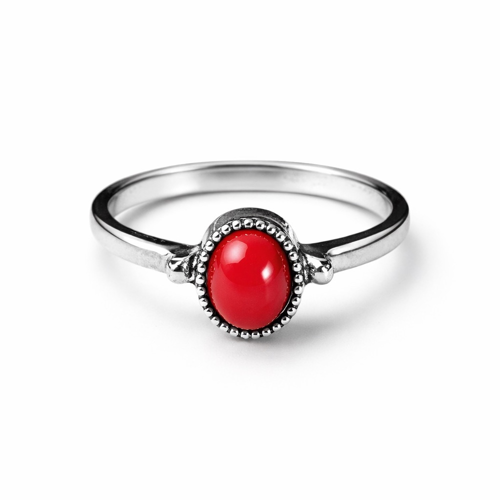 Elegant Silver and Red Stone Ring